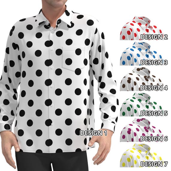 Long Sleeve Polka Dot White Black Brown Red Blue Green