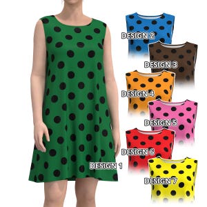 Colorful Polka Dot Sleeveless Women Mini Dress Black Dots on Red Pink Blue Brown Green Orange Yellow Polkadot Retro Millennial Fashion Style