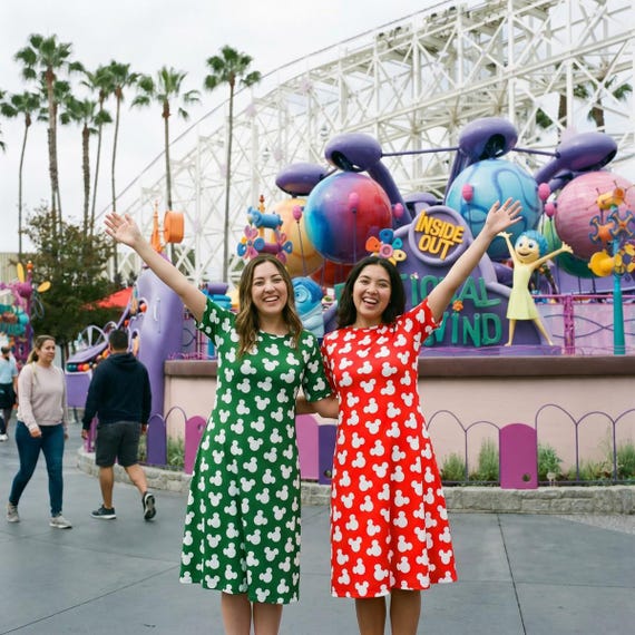 Mickey Minnie Mouse Silhouette Ears Polka Dot Dress Womens Clothing White Black Red Blue Green Pink Orange Disney Disneyland Trip Cruise