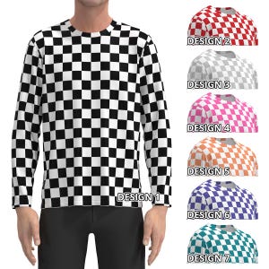 Nero Bianco Rosso Grigio Rosa Corallo Arancione Viola Verde Acqua Verde Scacchi Scacchiera T-shirt Corsa Corsa Bandiera Motivo Geometrico Uomo Donna Manica Lunga