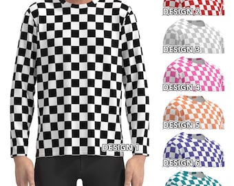トップス FACE DESIGN TWO-TONE CHECKED SHIRT Black White Red Gray Pink Coral Orange Purple Teal Green