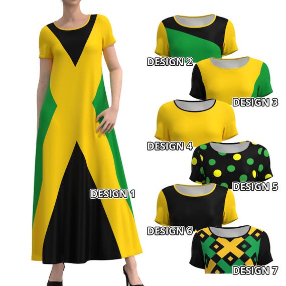 Jamaica The Cross Flag Long Maxi Dress Black Green Gold Yellow Jamaican Pride Modest Women Clothing