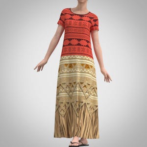 Moana Vaiana Oceania Disney Inspired Modest Long Maxi Dress Short Sleeve Sleeveless