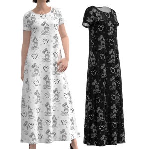 Mickey Mouse Drawing Sketch Doodle Disney Park Disneyland Inspired Women&#39;s Short Sleeve Sleeveless Long Maxi Dress