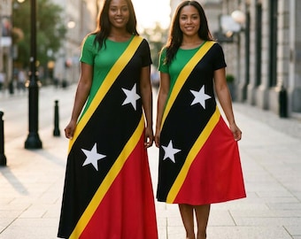 Vestido largo maxi midi con la bandera de San Cristóbal y Nieves para mujer, Federación de Ropa de Mujer de San Cristóbal