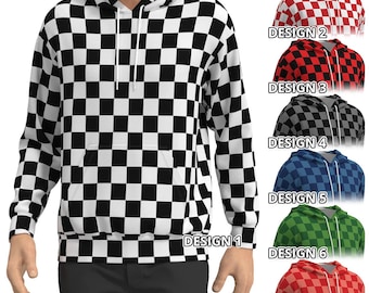 ブラック ホワイト チェック メンズ レディース 長袖 パーカー セーター スウェットシャツ プルオーバー レッド ブルー グリーン グレー チェッカー ボックス 幾何学模様