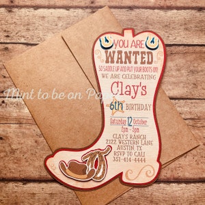 Cowboy Invitation, Sheriff, Kid Birthday, Cowboy Boot, Lucky Horse Shoe, Birthday Invitation, Layered Invitation,