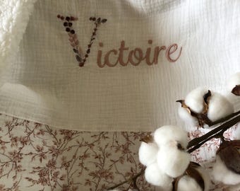 Personalized baby blanket in double gauze cotton and sherpa