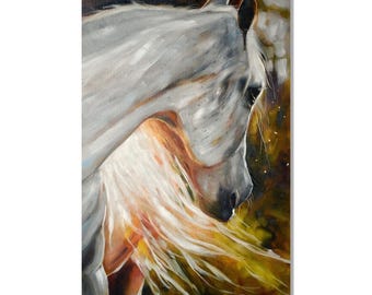 青い馬の馬の絵画抽象的な白い馬の馬のアートモダンな絵画美しい馬の壁