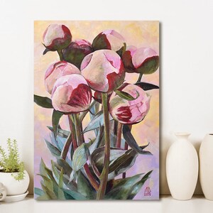 Peonie rosa in un vaso, STAMPA artistica su carta, bouquet estivo, fiori luminosi, natura morta estiva, dipinto floreale