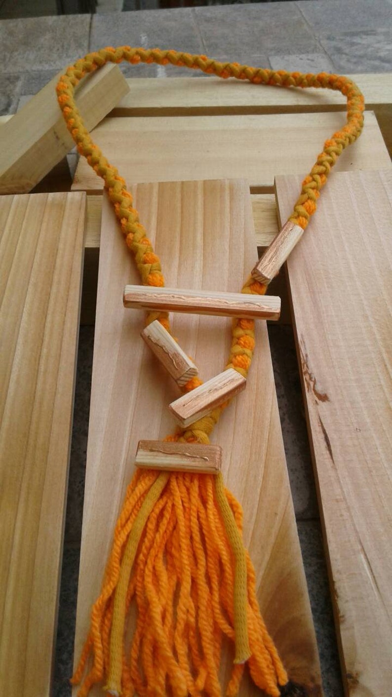 Contemporary jewerly -statement Strange Necklass with wood pine elements and bronze paint boho light weight-comfort -soft