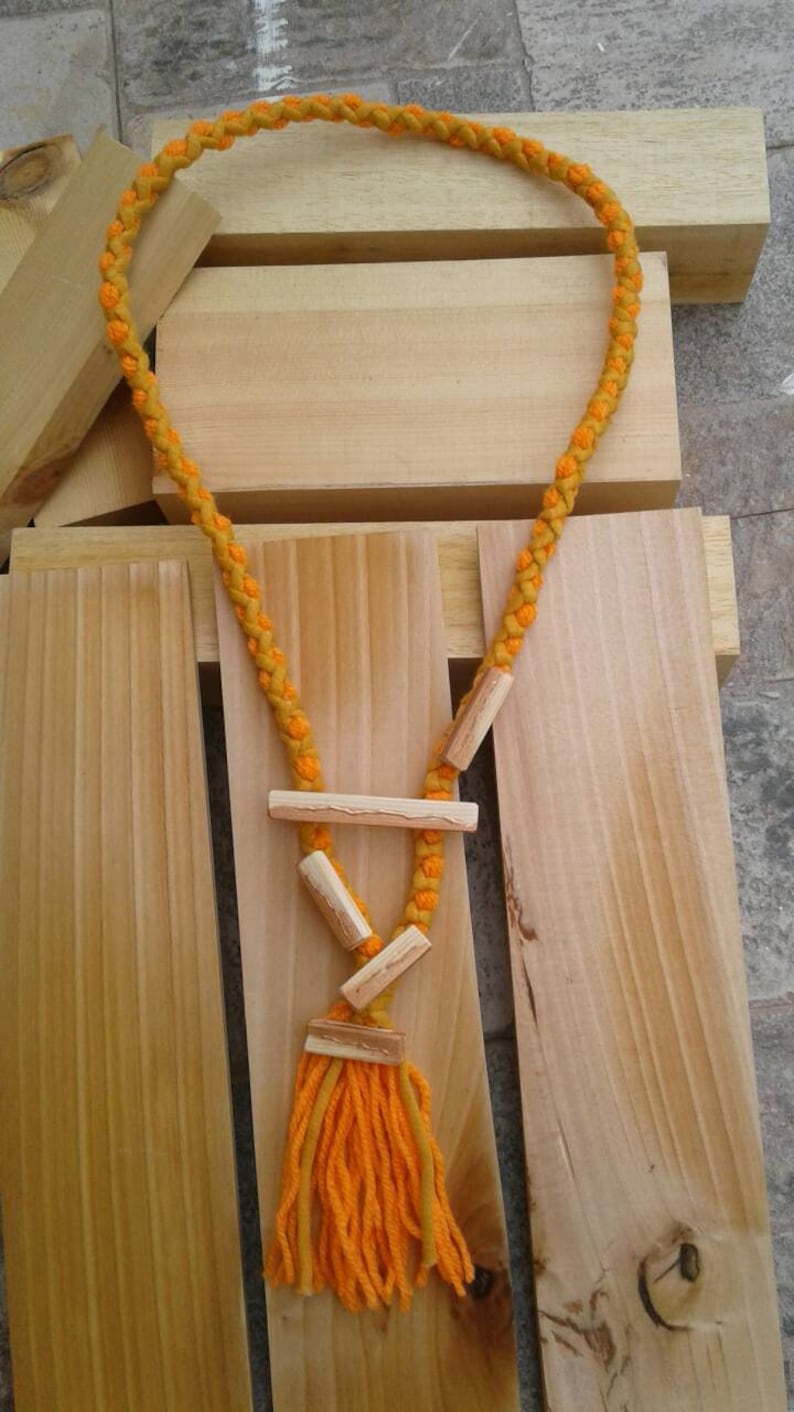Contemporary jewerly -statement Strange Necklass with wood pine elements and bronze paint boho light weight-comfort -soft