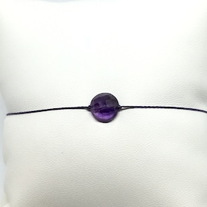 Adjustable bracelet with round faceted Purple Amethyst - Purple nylon thread - gift for her - February birthstone