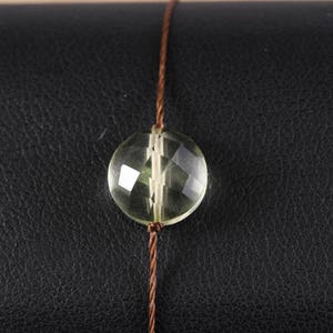 Adjustable bracelet with round faceted Lemon Quartz - Brown nylon thread - gift for her