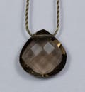 Adjustable necklace with faceted Smoky Quartz cut in a heart, brown nylon thread, rock crystal and silver feather product logo