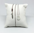 Necklace Moonstone (Rainbow Moonstone) cabochon cut in drop, brown nylon thread - Adjustable - Birth June - Silver feather product logo