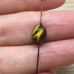 Tiger&#39;s Eye oval cabochon bracelet on brown nylon thread, sliding clasp - gift for her - Tiger Eye- 18th birthday/birthday