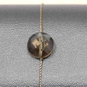 Adjustable bracelet with a round faceted Smokey Quartz - Brown nylon thread - Gift for her - self-confidence gemstone