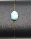 Larimar cabochon oval mounted in adjustable bracelet on brown nylon thread - Gift for her - wedding - Blue Pectolite - Harmony product logo
