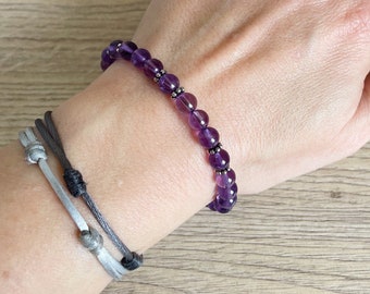 Amethyst pearl bracelets, real gems (semi-precious) - Carabiner closure