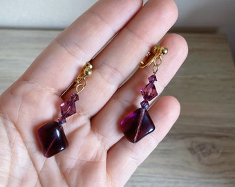 Amethyst crystal symphony earrings Golden screw clips