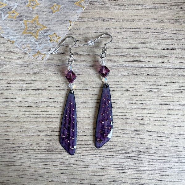 Boucles d'oreilles, ailes de libellules améthyste, Toupie Cristal Swarovski,améthyste, crystal