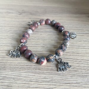 Bracelet The 4 caparaconated elephants of India - Landscape Jasper beads and fossil agates
