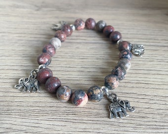 Bracelet The 4 caparaconated elephants of India - Landscape Jasper beads and fossil agates