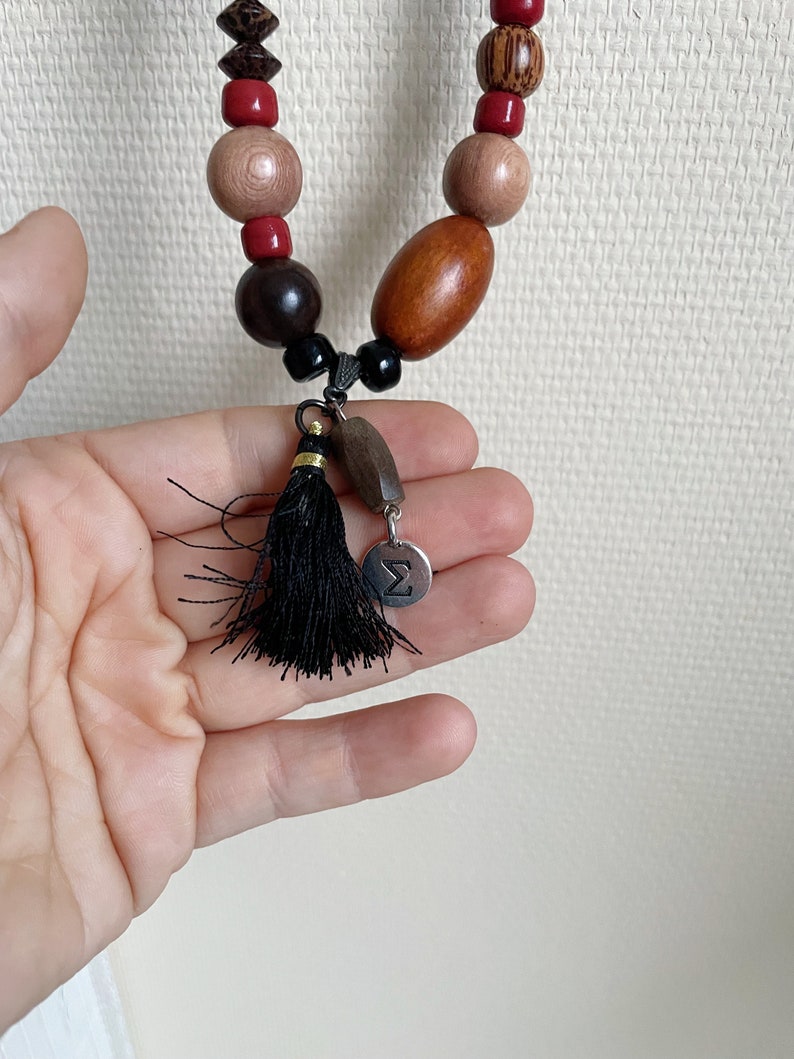 Tropical JUNGLE long necklace necklace meltingpot precious and exotic wood beads satin pompom sigma charm Western Country image 5