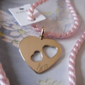 Mother's Day Pink Twisted pink satin cord necklace and gold-plated heart duo Spring Jewel image 8