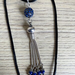 Pendentif pompon argent 925 Perle style Shamballa et lapis lazuli image 2