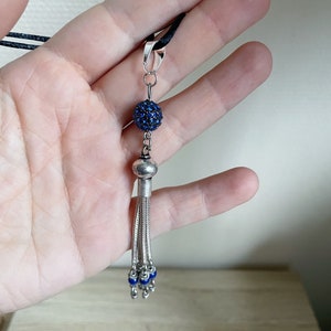 Pendentif pompon argent 925 Perle style Shamballa et lapis lazuli image 1