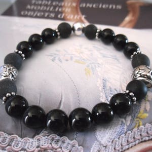 Bracelet femme black power Motarde Cranes aux roses perles noires onyx et mate du Brésil, perle argent image 2