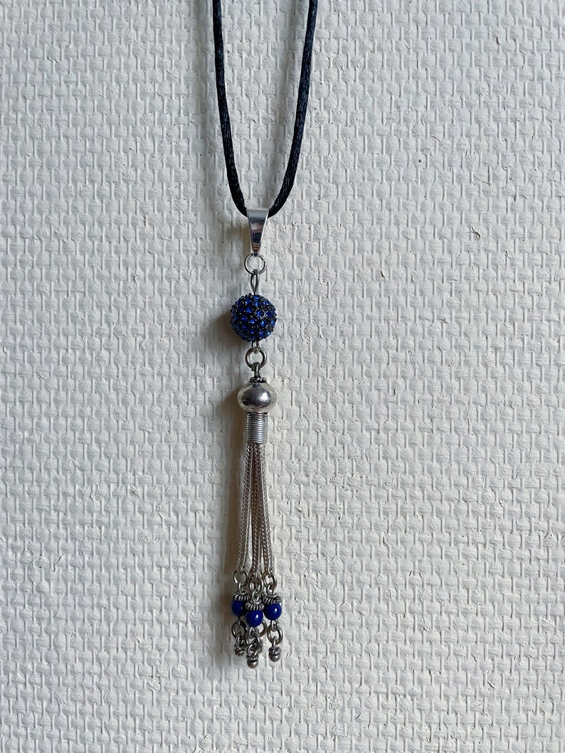 Pendentif pompon argent 925 Perle style Shamballa et lapis lazuli image 5