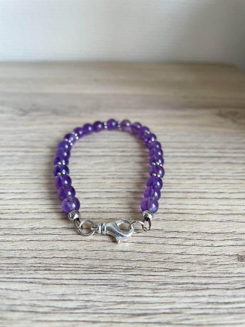 Amethyst pearl bracelets, real gems semi-precious Carabiner closure image 4