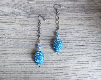 Boucles d'oreilles perles en galet terre cuite artisanale turquoise