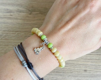 Vitamin bracelet for autumn - Girl gift - Lime, vanilla faceted beads - 925 silver rabbit charm