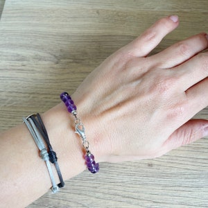 Amethyst pearl bracelets, real gems semi-precious Carabiner closure image 3