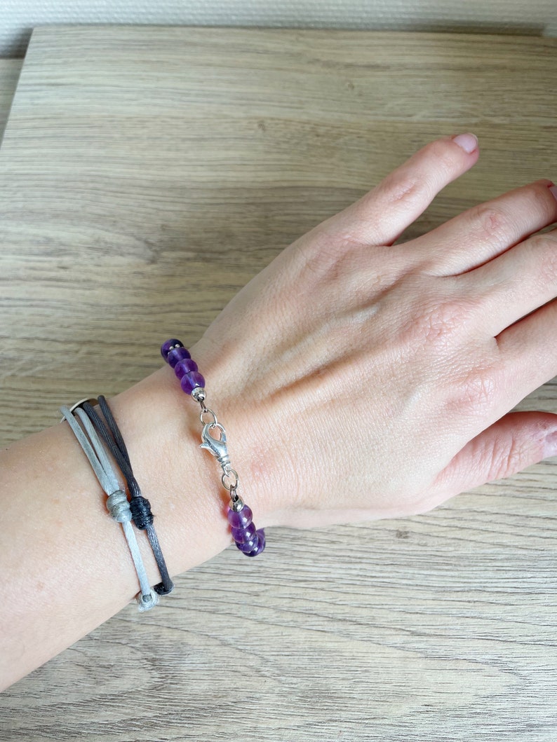 Amethyst pearl bracelets, real gems semi-precious Carabiner closure image 3