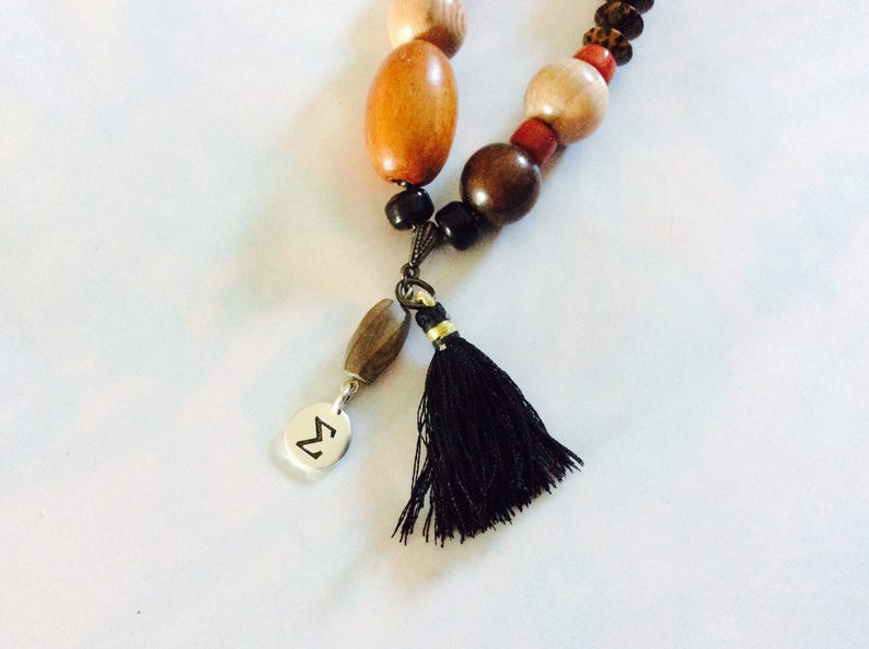 Tropical JUNGLE long necklace necklace meltingpot precious and exotic wood beads satin pompom sigma charm Western Country image 9