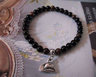 Bracelet country - Perles onyx noir et red creek et breloque