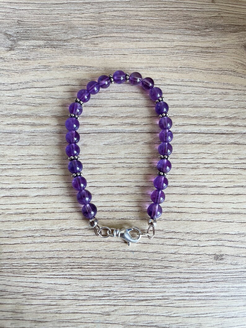 Amethyst pearl bracelets, real gems semi-precious Carabiner closure image 5