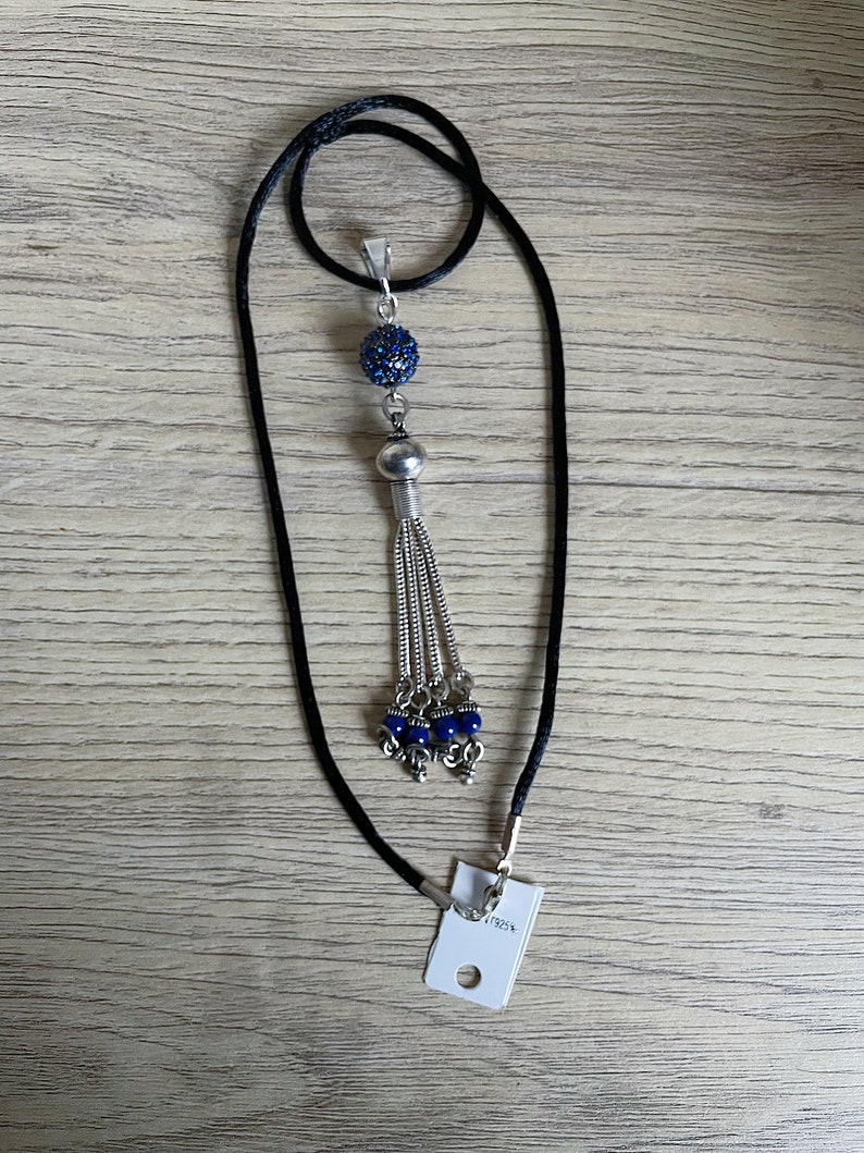 Pendentif pompon argent 925 Perle style Shamballa et lapis lazuli image 4