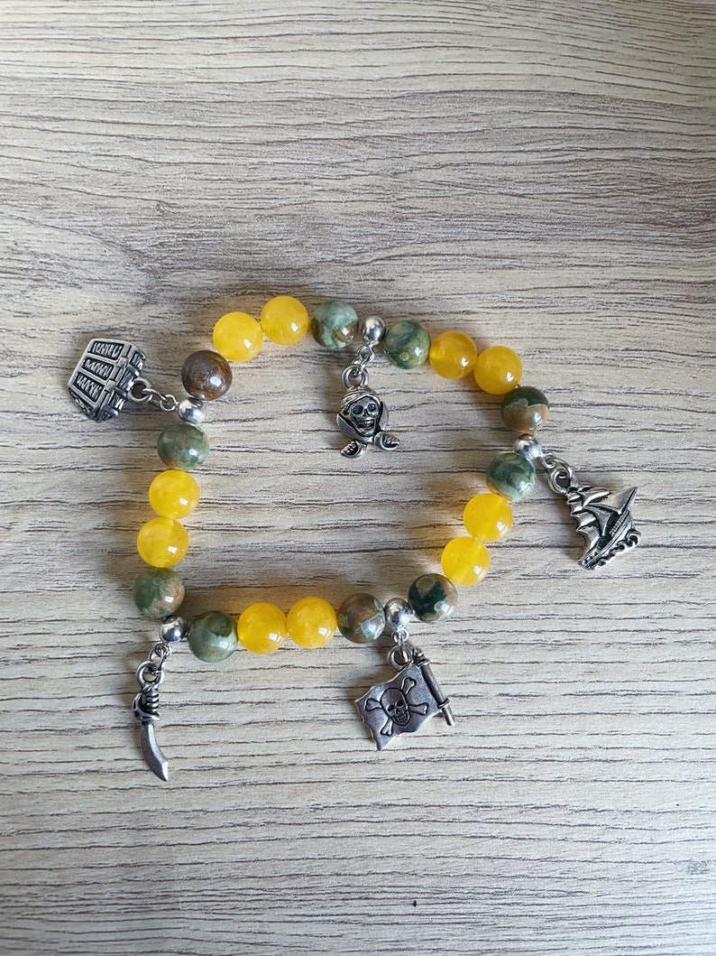 Bracelet féminin, breloques Pirates des Caraïbes, marin Perles jade et Rhyolite image 3