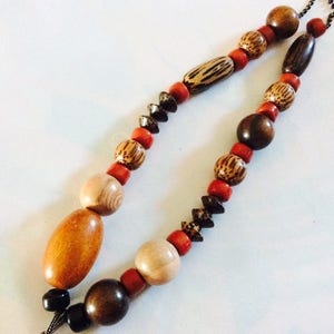 Tropical JUNGLE long necklace necklace meltingpot precious and exotic wood beads satin pompom sigma charm Western Country image 8