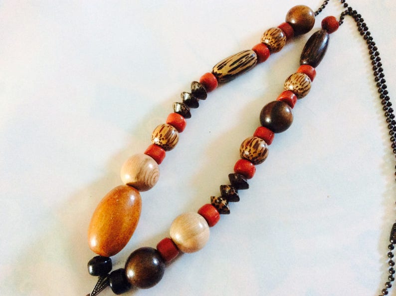 Tropical JUNGLE long necklace necklace meltingpot precious and exotic wood beads satin pompom sigma charm Western Country image 8