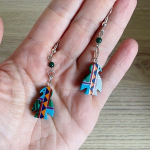 Boucles d'oreilles, breloque country, amérindien, aigle aiglon pierre composite multicolore perle malachite image 3