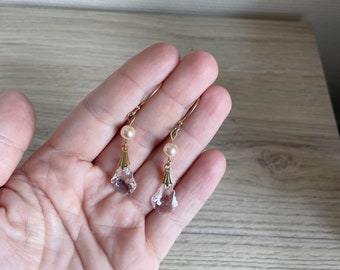 Baroque drop earrings and swarovski crystal pearly pink pearl