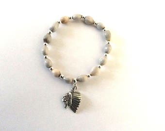 Country bracelet - Job's tears seeds - 925 sterling silver Indian head