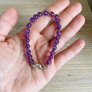 Amethyst pearl bracelets, real gems semi-precious Carabiner closure image 7